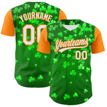 Load image into Gallery viewer, Custom Green White-Bay Orange 3D St. Patrick&#39;s Day Shamrock Authentic Baseball Jersey
