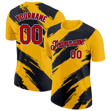 Custom Yellow Red Black-Navy 3D Esports Performance T-Shirt