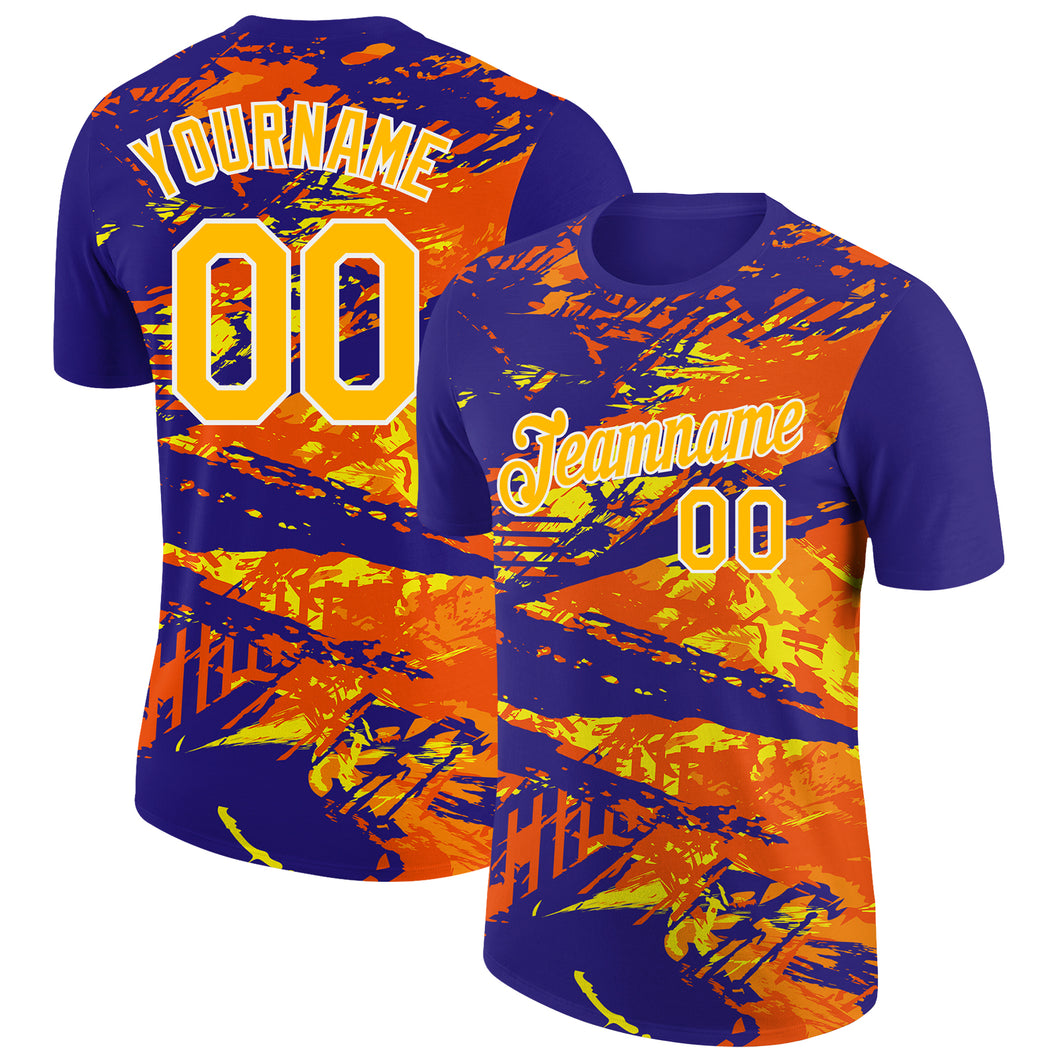 Custom Dark Purple Gold-Orange 3D Esports Performance T-Shirt