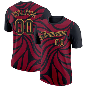 Custom Crimson Black-Old Gold 3D Esports Performance T-Shirt