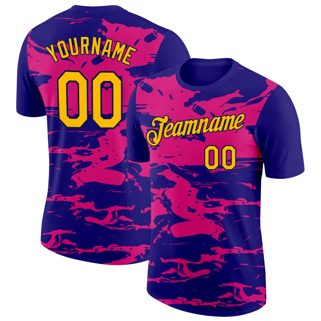 Custom Dark Purple Gold Hot Pink-Navy 3D Esports Performance T-Shirt