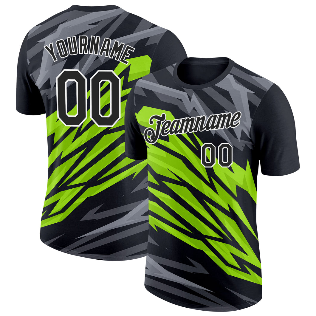 Custom Black Neon Green-Steel Gray 3D Esports Performance T-Shirt