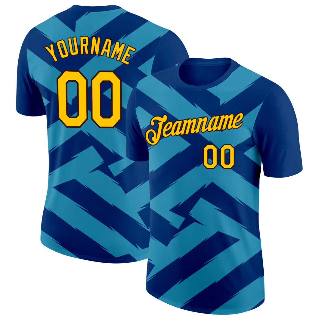 Custom US Navy Blue Gold Panther Blue-Brown 3D Esports Performance T-Shirt