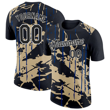 Custom Black Vegas Gold-US Navy Blue 3D Esports Performance T-Shirt