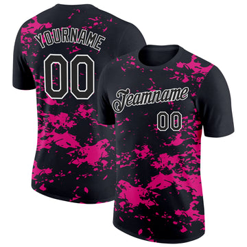 Custom Black Hot Pink-White 3D Esports Performance T-Shirt