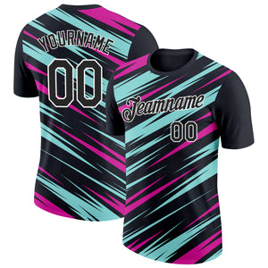 Custom Black Ice Blue-Deep Pink 3D Esports Performance T-Shirt