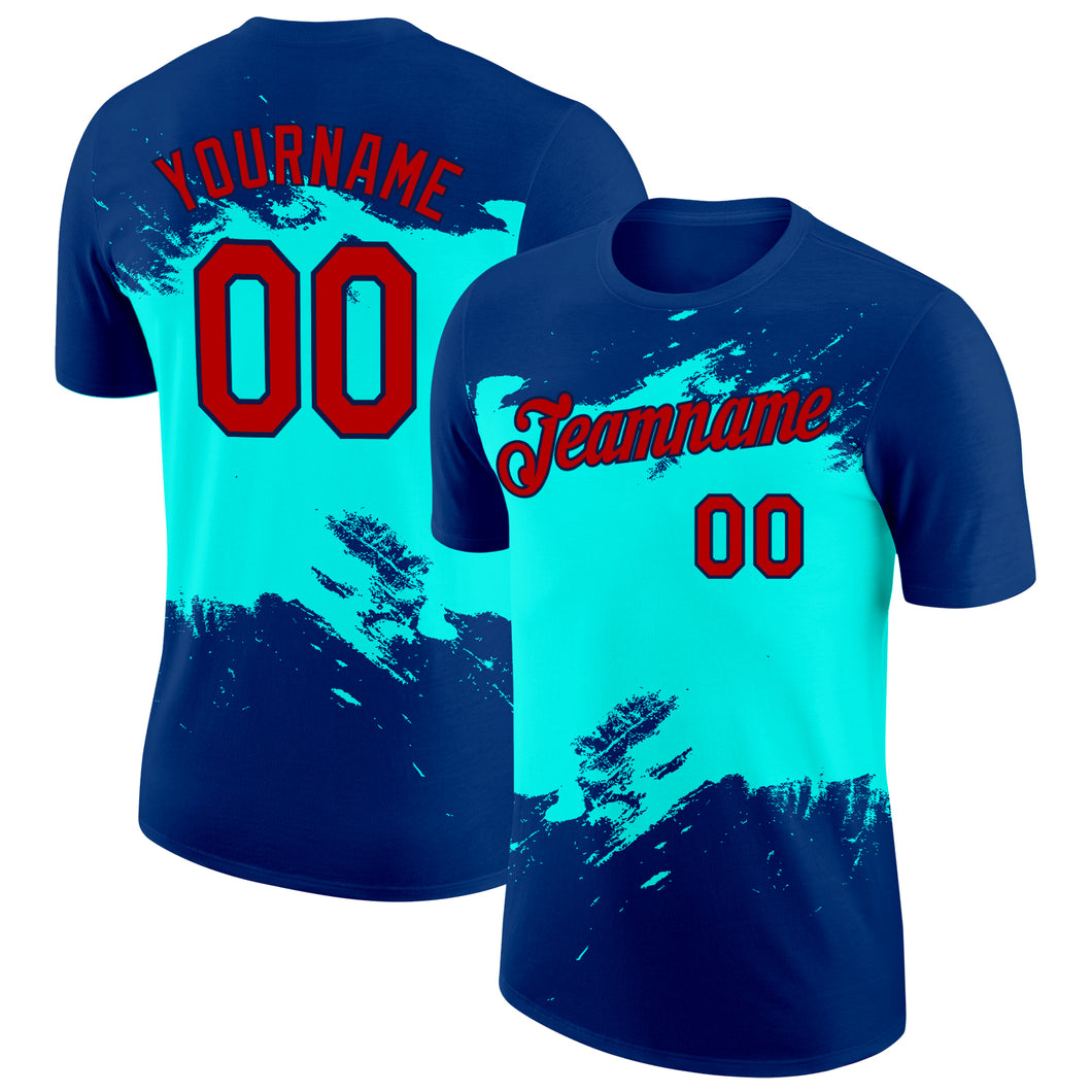 Custom US Navy Blue Red Ice Blue-Navy 3D Esports Performance T-Shirt