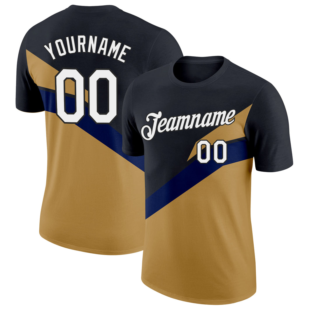 Custom Black Old Gold-Navy 3D Esports Performance T-Shirt