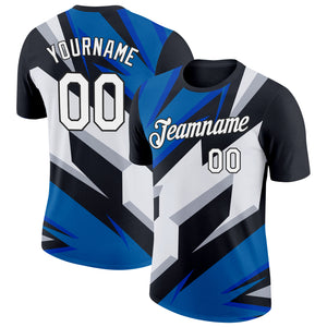 Custom Black White-Blue 3D Esports Performance T-Shirt