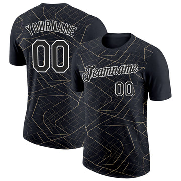 Custom Black Vegas Gold-White 3D Esports Performance T-Shirt