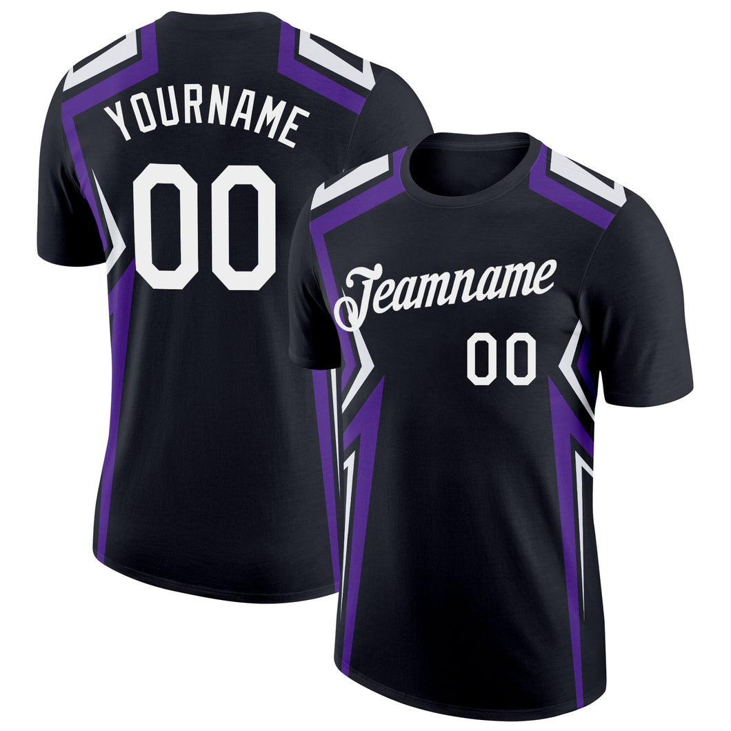 Custom Black White-Purple 3D Esports Performance T-Shirt