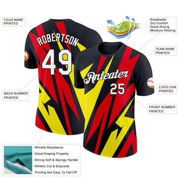 Custom Black Light Yellow-Fire Red 3D Esports Performance T-Shirt