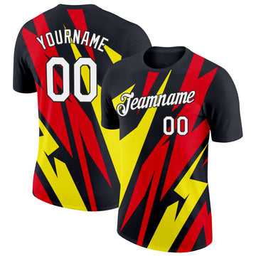 Custom Black Light Yellow-Fire Red 3D Esports Performance T-Shirt