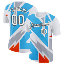 Laden Sie das Bild in den Galerie-Viewer, Custom White Sky Blue Orange-Gray 3D Esports Performance T-Shirt
