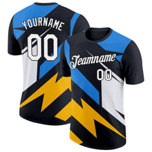 Charger l&#39;image dans la galerie, Custom Black Powder Blue-Gold 3D Esports Performance T-Shirt
