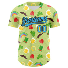 Laden Sie das Bild in den Galerie-Viewer, Custom Green Sky Blue-Black 3D St. Patrick&#39;s Day Shamrock Beer Authentic Baseball Jersey
