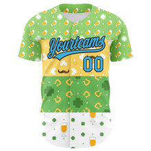 Загрузить изображение в средство просмотра галереи, Custom Green Sky Blue Light Yellow-Black 3D St. Patrick&#39;s Day Shamrock Beer Authentic Baseball Jersey
