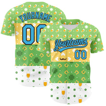 Загрузить изображение в средство просмотра галереи, Custom Green Sky Blue Light Yellow-Black 3D St. Patrick&#39;s Day Shamrock Beer Authentic Baseball Jersey
