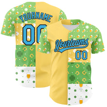 Charger l&#39;image dans la galerie, Custom Green Sky Blue Light Yellow-Black 3D St. Patrick&#39;s Day Shamrock Beer Authentic Baseball Jersey
