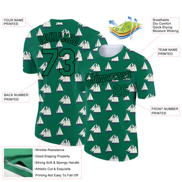 Custom Kelly Green Black 3D Pattern Design Sailing Ship Columbus Day Performance T-Shirt