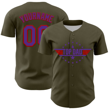 Custom Olive Purple-Red 3D Pattern Design Father's Day Top Dad Authentic Salute To Service Baseball Jersey