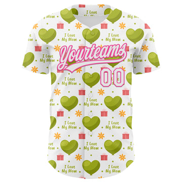 Custom White Pink 3D Pattern Design Mother's Day Love Authentic Baseball Jersey