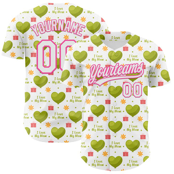 Custom White Pink 3D Pattern Design Mother's Day Love Authentic Baseball Jersey