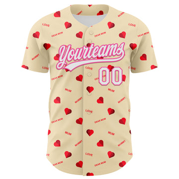 Custom Cream White-Pink 3D Pattern Design Mother's Day Love Authentic Baseball Jersey