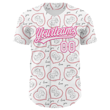 Custom White Pink 3D Pattern Design Mother's Day Love Authentic Baseball Jersey