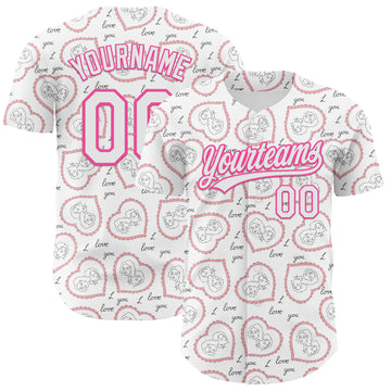 Custom White Pink 3D Pattern Design Mother's Day Love Authentic Baseball Jersey