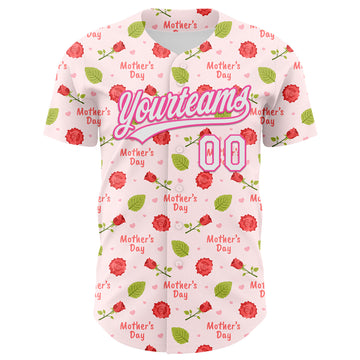 Custom Light Pink White-Pink 3D Pattern Design Mother's Day Flower Authentic Baseball Jersey