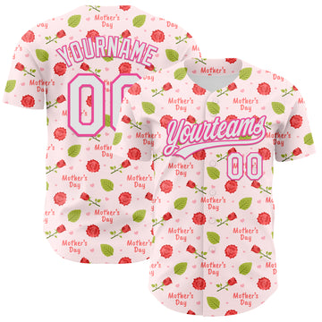 Custom Light Pink White-Pink 3D Pattern Design Mother's Day Flower Authentic Baseball Jersey