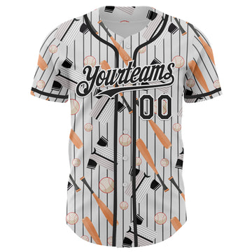 Custom White Black Comic Doodle Ballgame 3D Pattern Design Authentic Baseball Jersey