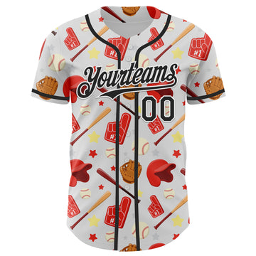 Custom White Black Comic Doodle Ballgame 3D Pattern Design Authentic Baseball Jersey