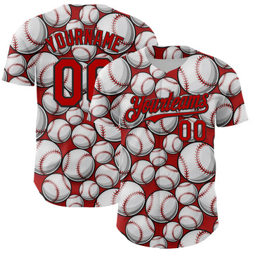 Custom Red Black-White Comic Doodle Ballgame 3D Pattern Design Authentic Baseball Jersey