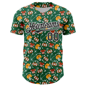 Custom Kelly Green Black-White Comic Doodle Ballgame 3D Pattern Design Authentic Baseball Jersey