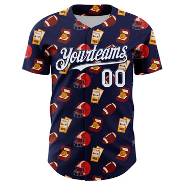 Custom Navy White Comic Doodle Ballgame 3D Pattern Design Authentic Baseball Jersey