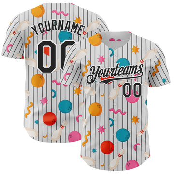 Custom White Black Comic Doodle Ballgame 3D Pattern Design Authentic Baseball Jersey