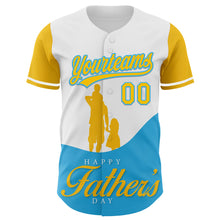 Charger l&#39;image dans la galerie, Custom White Yellow-Sky Blue 3D Pattern Design Father&#39;s Day Family Love Authentic Baseball Jersey
