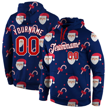 Custom Stitched Navy Red-White Christmas 3D Sports Pullover Sweatshirt Hoodie