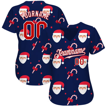 Custom Navy Red-White Christmas 3D Authentic Baseball Jersey