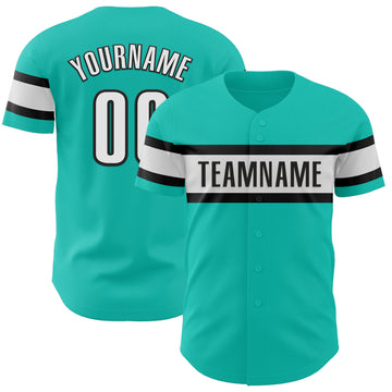 Custom Aqua White-Black Authentic Baseball Jersey