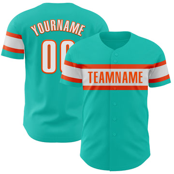 Custom Aqua White-Orange Authentic Baseball Jersey