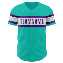 Загрузить изображение в средство просмотра галереи, Custom Aqua White-Purple Authentic Baseball Jersey
