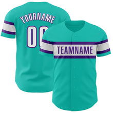 Загрузить изображение в средство просмотра галереи, Custom Aqua White-Purple Authentic Baseball Jersey
