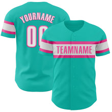 Загрузить изображение в средство просмотра галереи, Custom Aqua White-Pink Authentic Baseball Jersey
