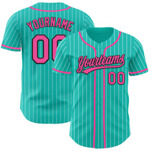 Charger l&#39;image dans la galerie, Custom Aqua White Pinstripe Pink-Black Authentic Baseball Jersey
