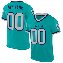 Charger l&#39;image dans la galerie, Custom Aqua Gray-Navy Mesh Authentic Throwback Football Jersey
