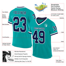 Загрузить изображение в средство просмотра галереи, Custom Aqua Navy-White Mesh Authentic Throwback Football Jersey
