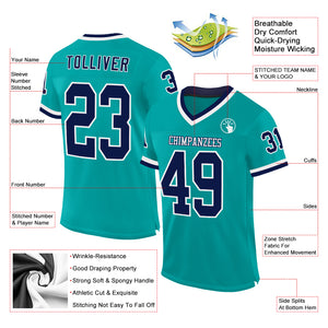 Custom Aqua Navy-White Mesh Authentic Throwback Football Jersey